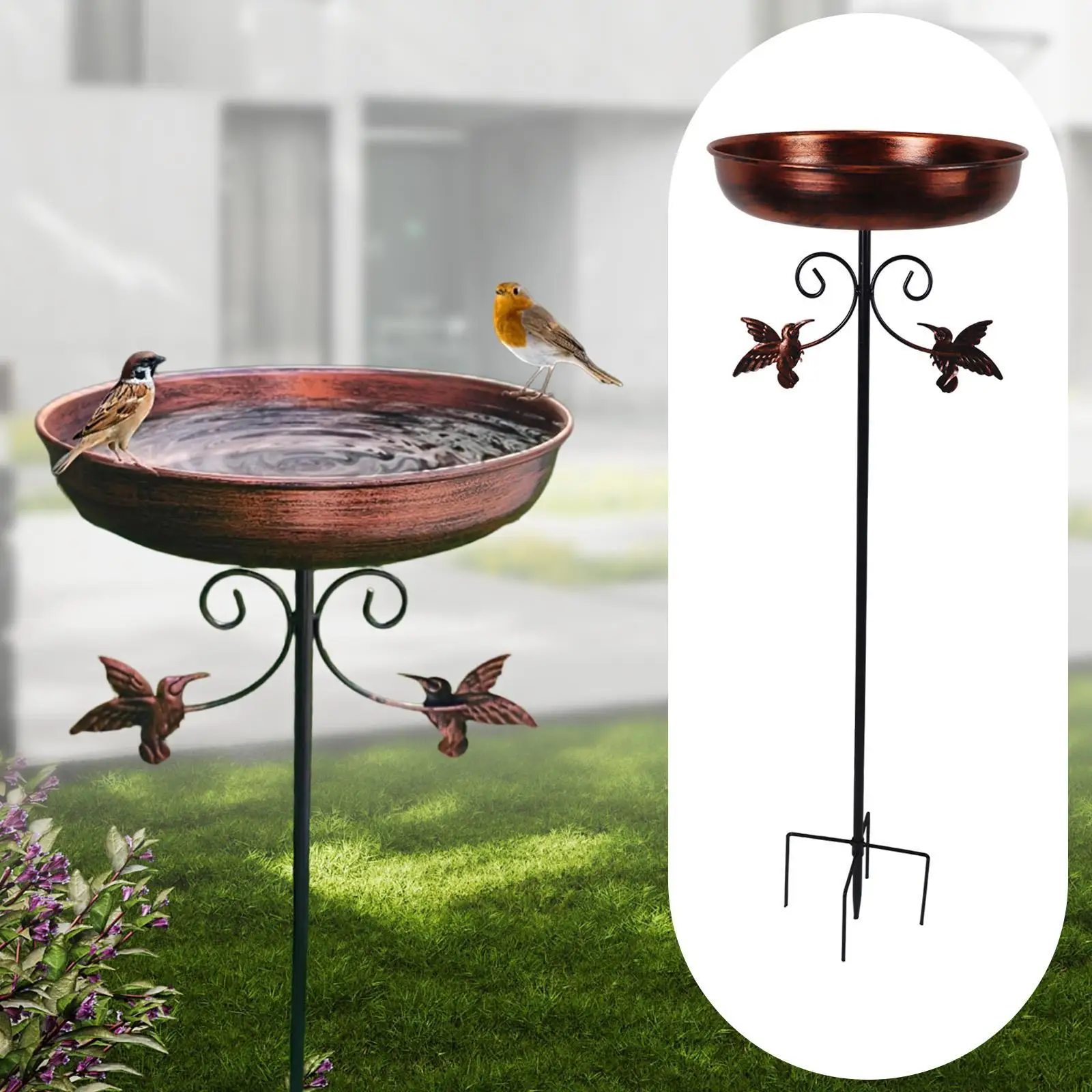 

Iron Bird Bath Bowl Water Bowl Wildbird Drinking Birdbath Gift with Garden Stake