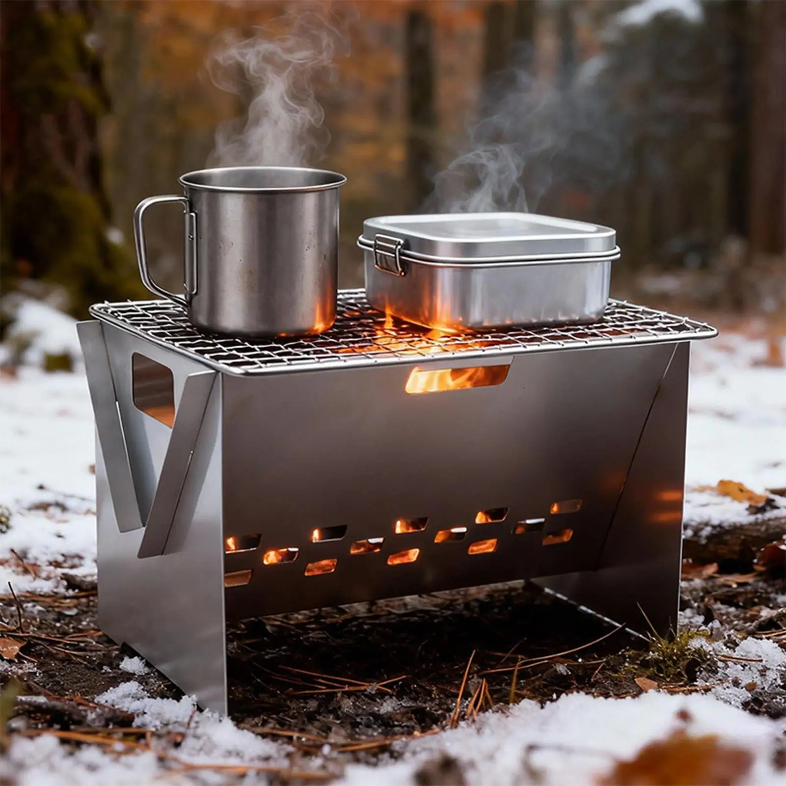 Griglia portatile Attrezzatura da cucina in acciaio inossidabile Griglia da campeggio portatile per falò Patio BBQ Cortile Cucina Picnic Beach