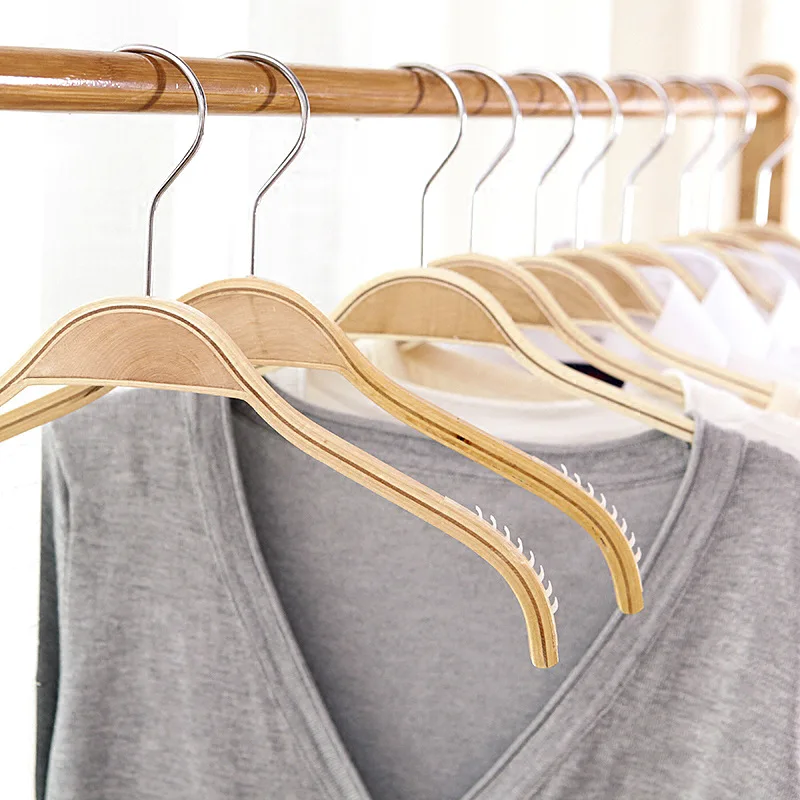 

10PCS Solid wood clothes hanger non slip and traceless wooden clothing rack household pants rack, clothing store clothes hanger