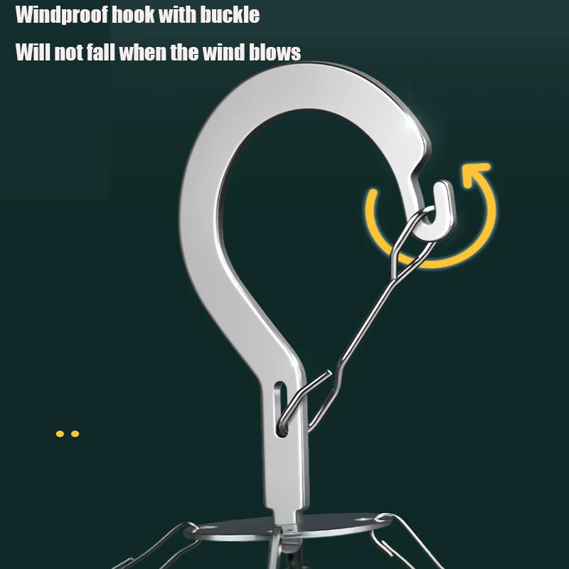 Round Metal Clothes Drying Hanger with Clips Windproof Laundry Rack for Socks Underwear Towels