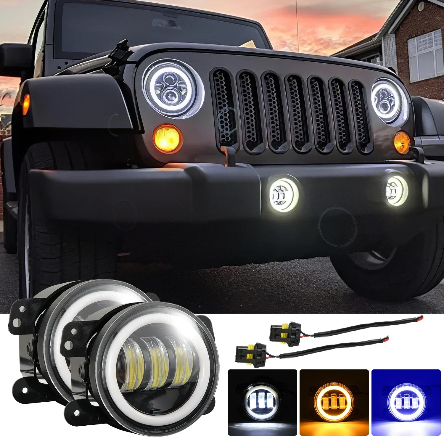 4inch Angel Eye Led LED Light Led DRL Red/Blue High Fog Light White Amber Halo Ring DRL for Jeep Wrangler JK TJ Dodge Journey