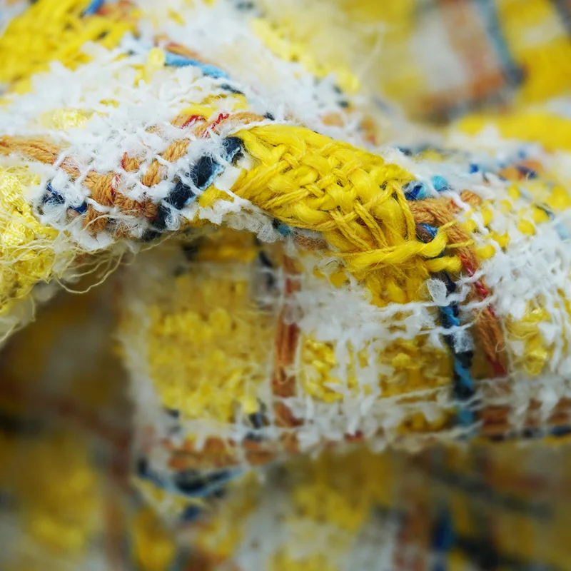 Vibrant Style Yellow Multicolor Yarn Букле Bouclé Tweed Fabric Textured Woven Cloth For Coat Designer Sewing Material Tissu Stof - view 3