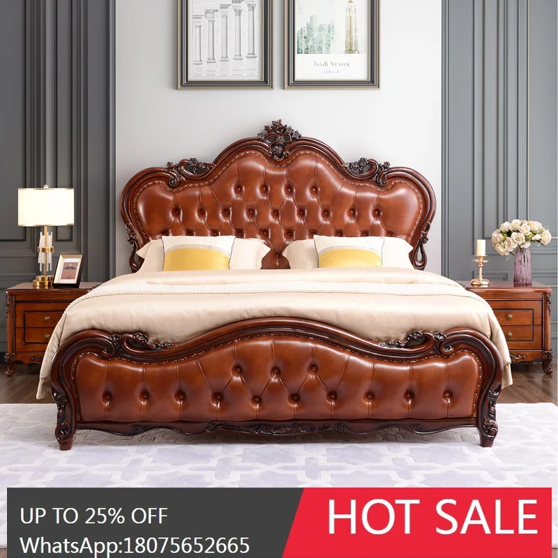 

SGF American Style Solid Wood Genuine Leather Bed 1.8m Bedroom Furniture Double Bed