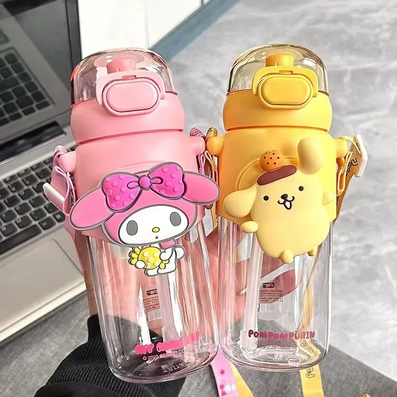 600ML Sanrio Anime Kuromi Plastic Sippy Cup Cartoon Melody Cinnamoroll Kawaii Sports Water Bottle Coffee Kids Water Bottle Gift