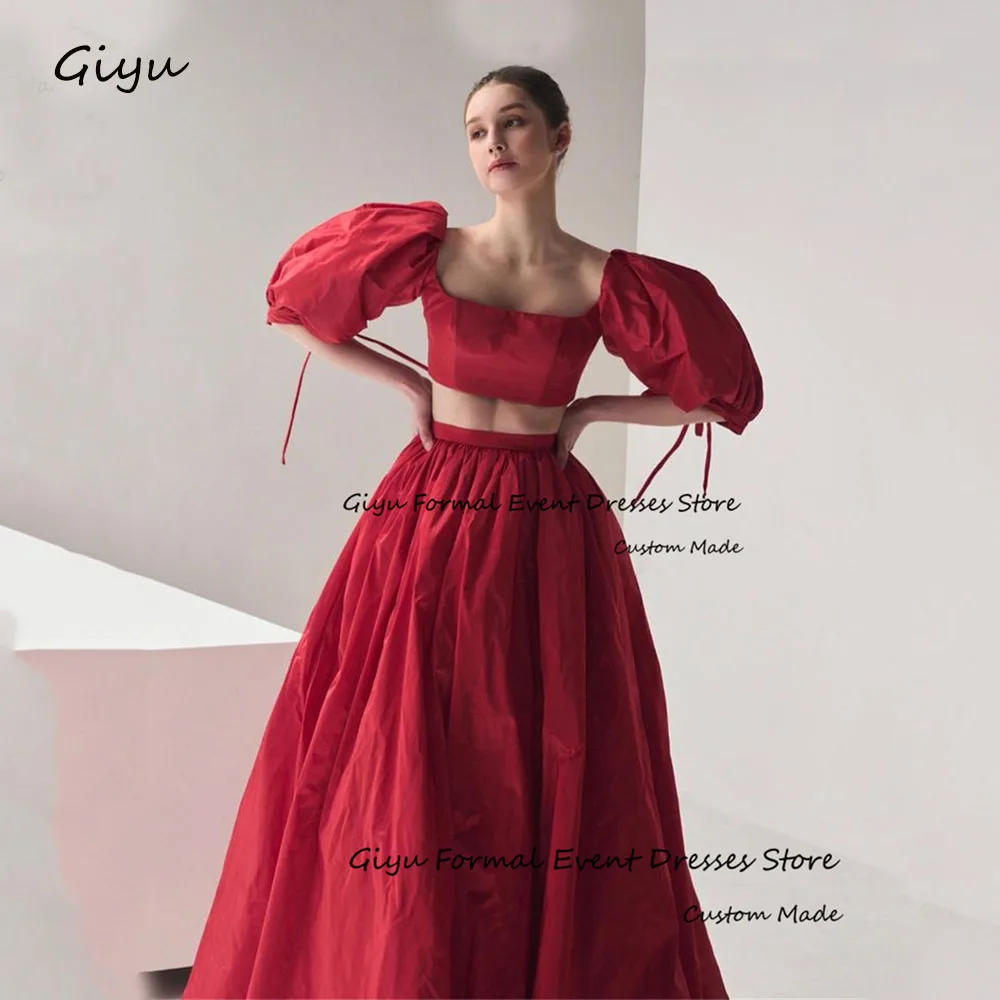 

Giyu Red Side High Slit Evening Gown Dress Detachable Shoulder Sleeves Square Collar Wedding Dresses For Woman Party Gown Dress