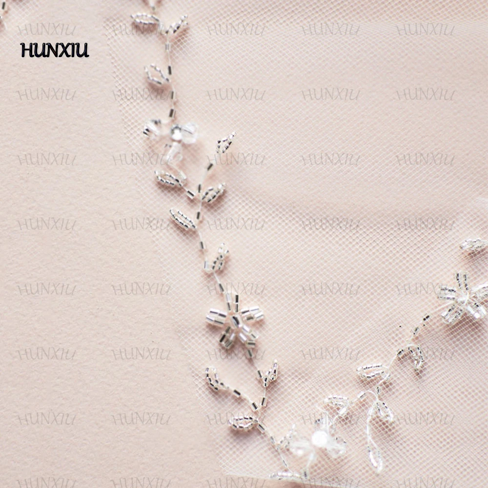 HUNXIU – voile De mariage à une couche De perles, paillettes brillantes pour mariée, Tulle classique, bord perlé romantique, accessoire De mariée, Velos De Novia