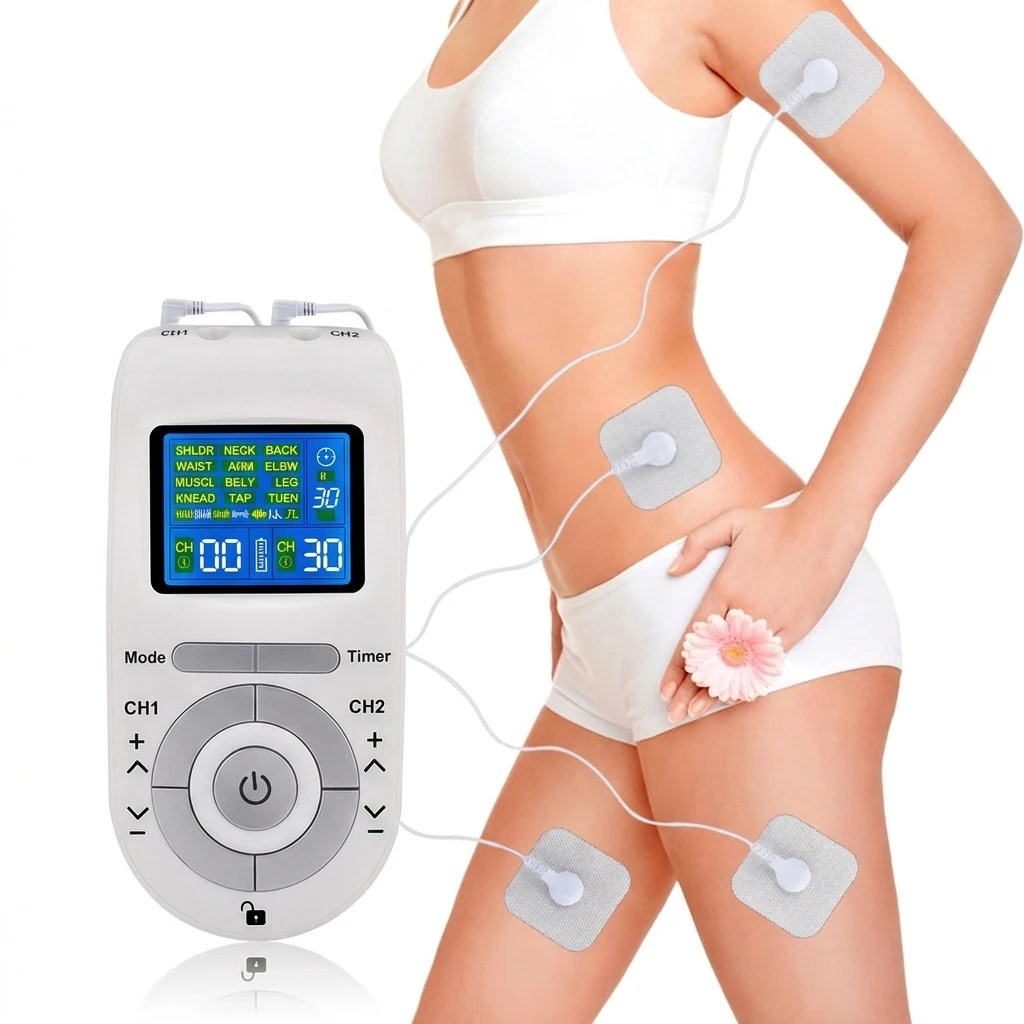 EMS TENS Muscle Stimulator 12 Modes 40 Intensity Levels Massager Dual Output Low Frequency Full Body Relax Device Baterry Power