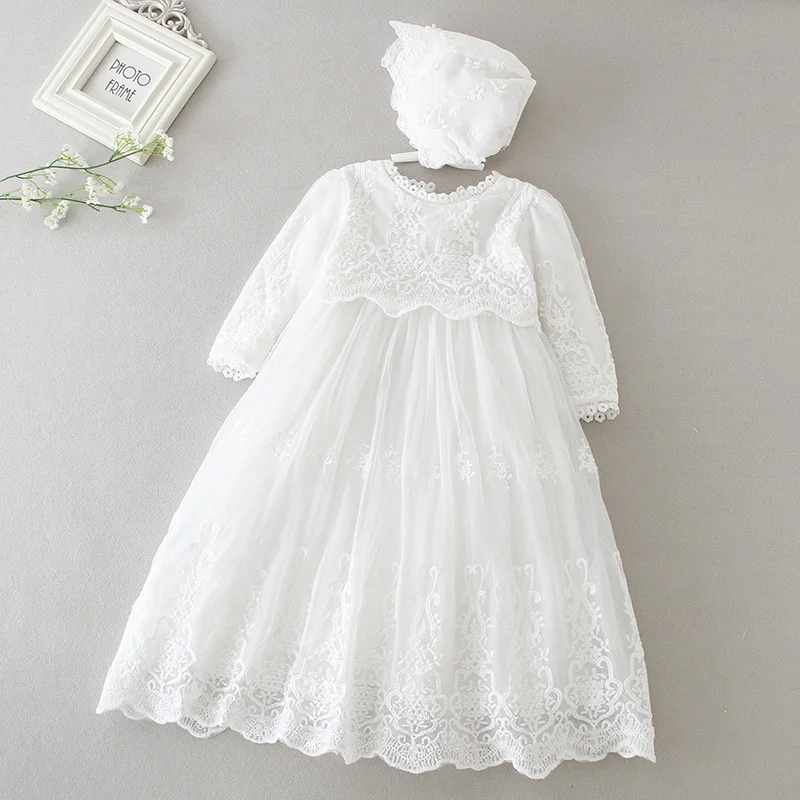 Christening Dress for Baby Girl Flower Girls Wedding White Dress Baby Girls Party 1Year Birthday Dress Baptismal Photograph Gown