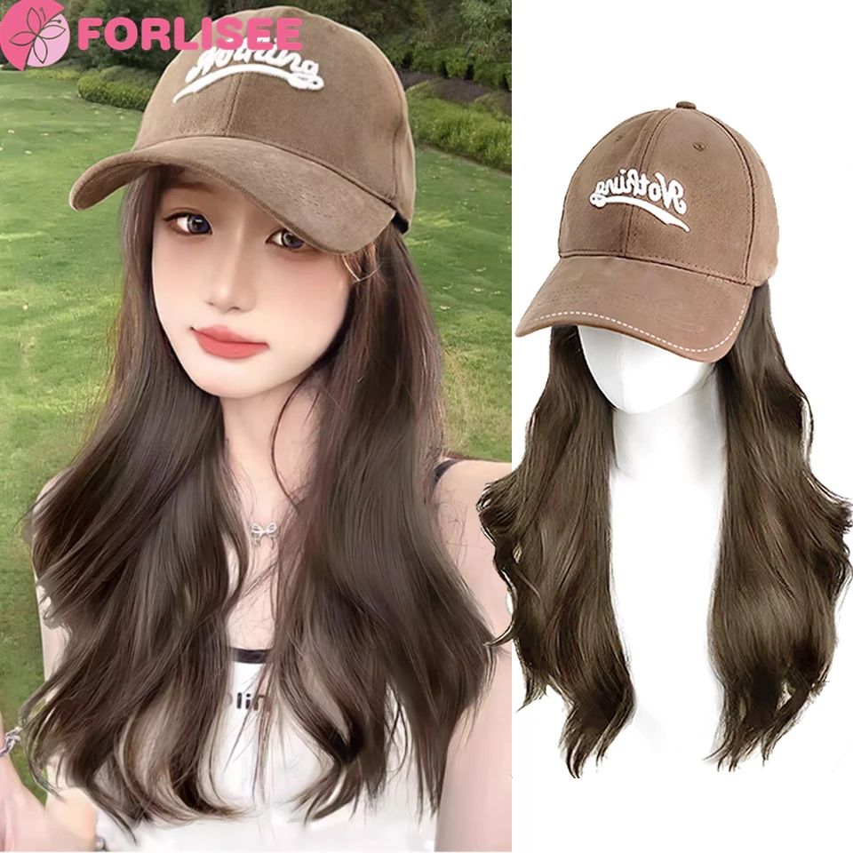 

FORLISEE Synthetic Wig Hat Women's Long Hair Fashion Lazy Micro Curly Hair Baseball Hat Natural Simulation Hair Wig