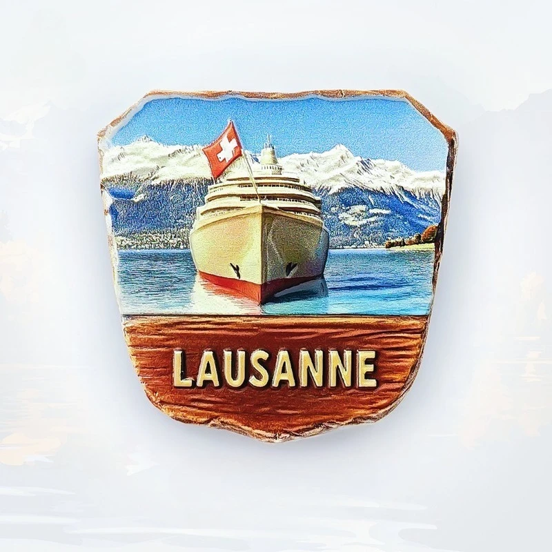 Lausanne Cruise Ship Fridge Magnet - 3D Lake Geneva Souvenir Alpine Waterscape Decor Unique Swiss Gift