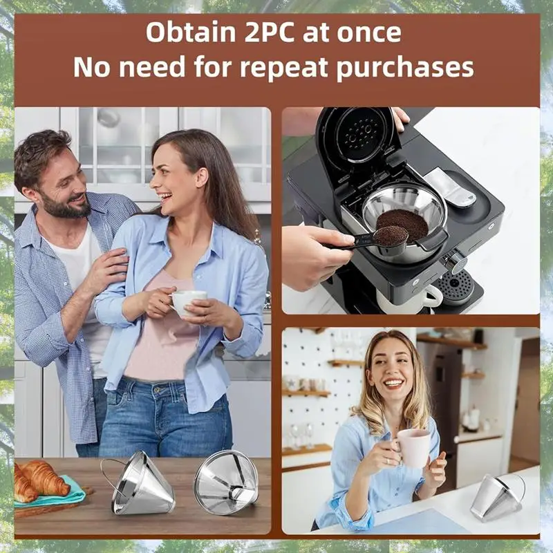 

L73A 2025-Stainless Steel Coffee Filter, Suitable For Coffee Filter Replacement, 4 Cone Permanent Coffee Filter 2Pcs