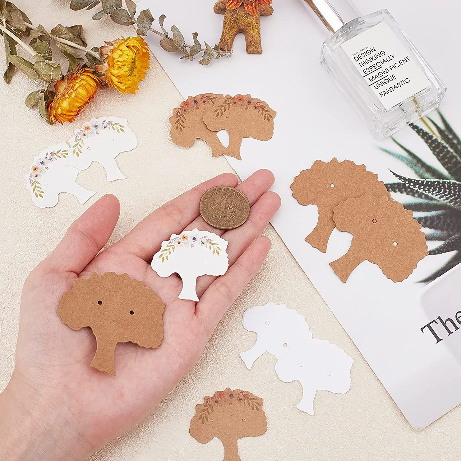 100pcs Tree Cardboard Earring Display Cards for Ear Stud Earring Display Tags Personal Business Jewelry Display Card 55x57x0.4mm