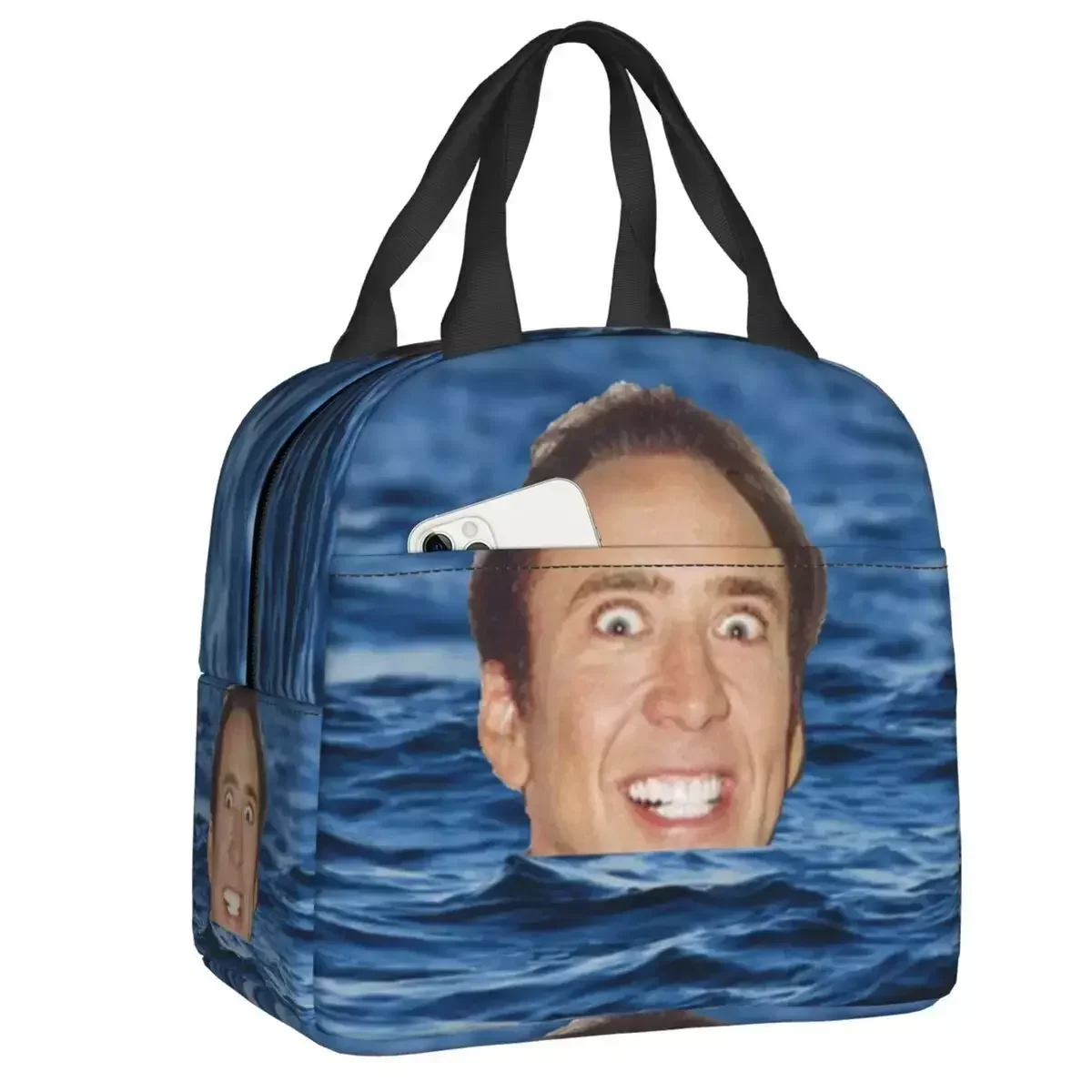 2023 New Nicolas Cage In Sea Insulated Lunch Bag For Women Portable Funny Meme Cooler Thermal Lunch Box Beach Camping Travel