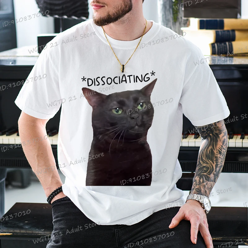 Dissociating ميمي الجرافيك تي شيرت مضحك لطيف القط طباعة تي شيرتات قصيرة الاكمام الرجال النساء عادية ثلاثية الأبعاد الحيوان الهبي الشارع الشهير #1