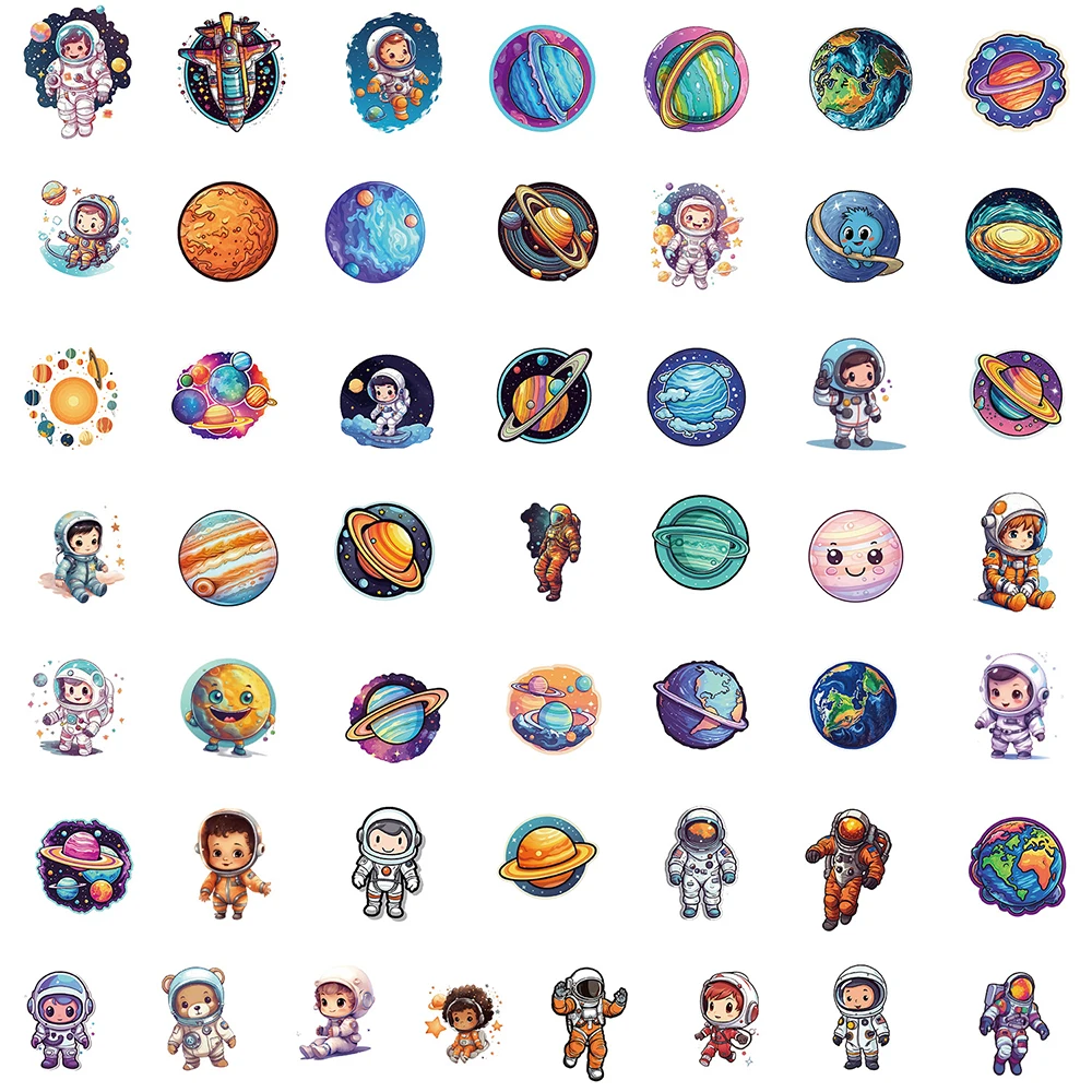 Autocollants waterproof du dessin animé Astronome Graffiti pour enfant, stickers waterproof pour décorer ordinateur portable, valise, téléphone, album, jouets, irritation, espace, 10/30/50 pièces