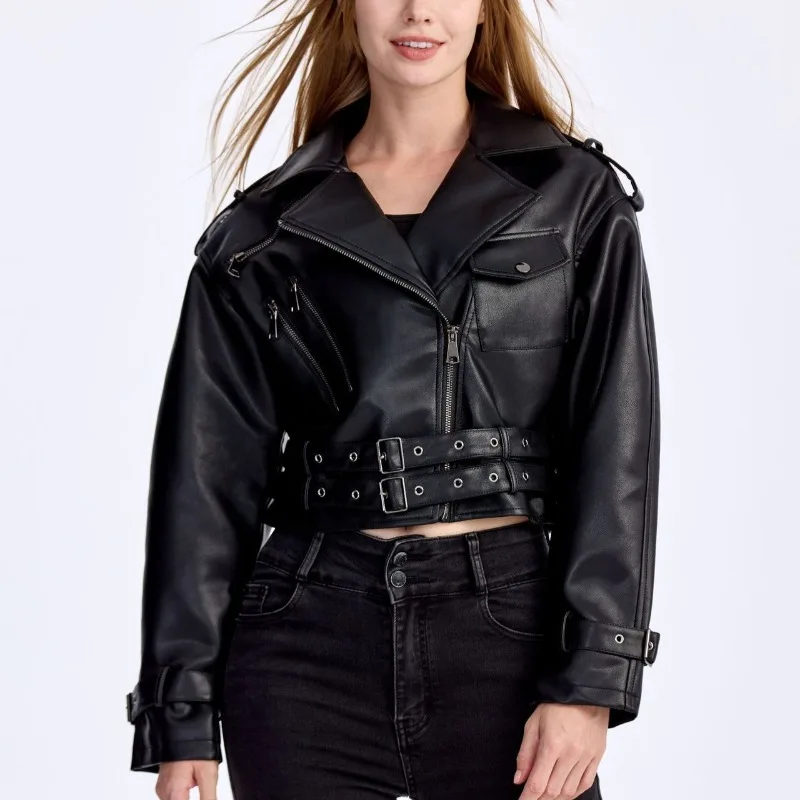 Chaqueta de cuero PU suave para mujer, chaqueta Bomber de cuero PU de ajuste Regular, abrigos cortos de motociclista para motocicleta, prendas de vestir exteriores para mujer de carreras para primavera y otoño