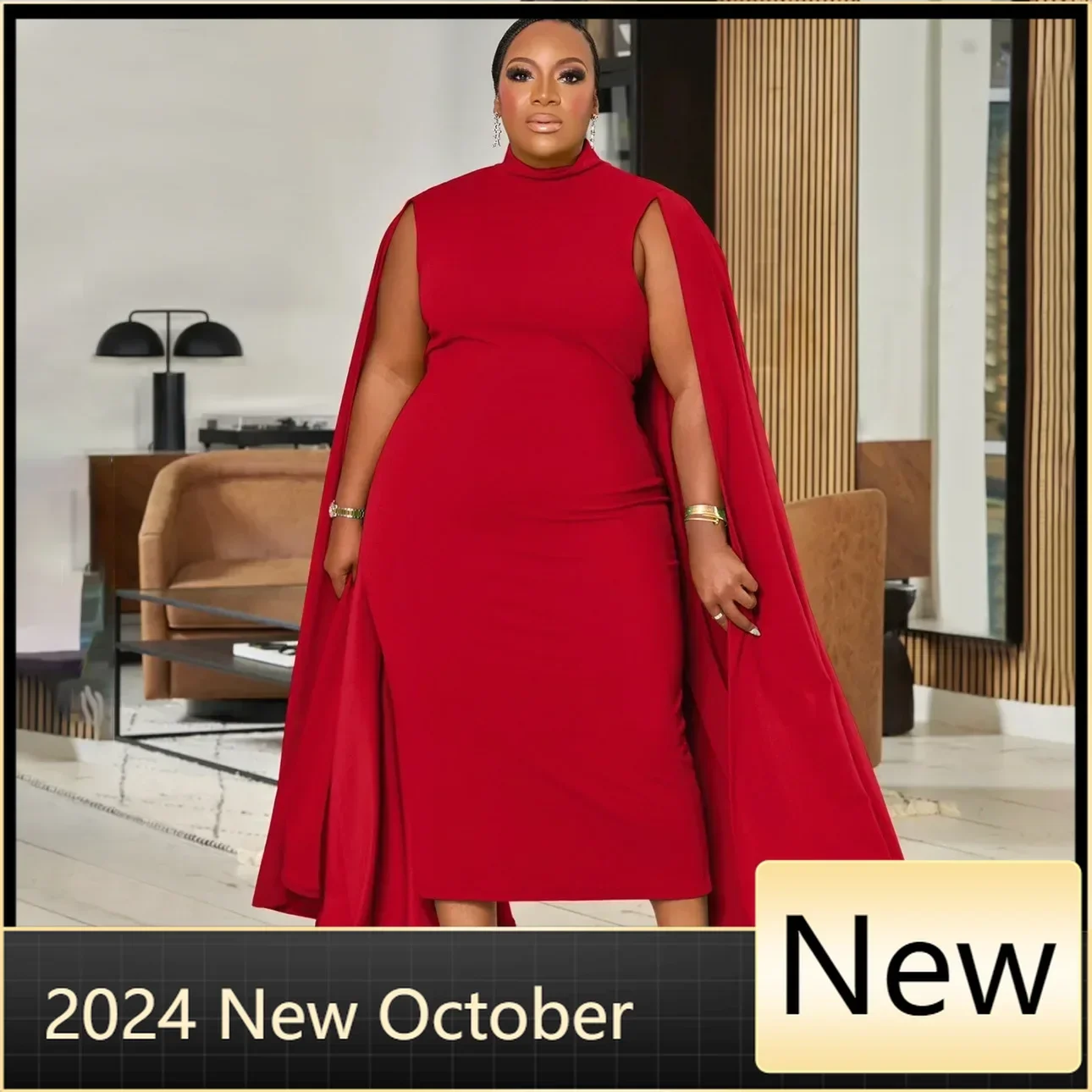 2024 Autumn Women's Party Street Dress Christmas Red Women's Sexy Tight Cloak Shawl Women's Robe African Plus Size 5XL Dresses