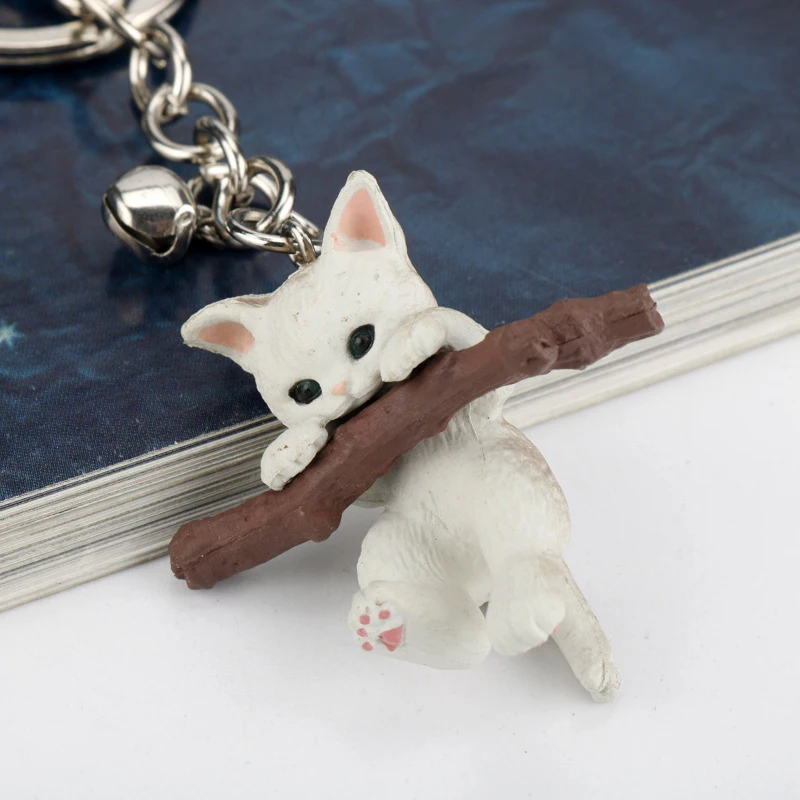 

Cute Cat Keychain Naughty Cat With Branch Play Pendant Key Rings Car Bag Charm Keys Hanging Accesosries Couple Gift Accessories