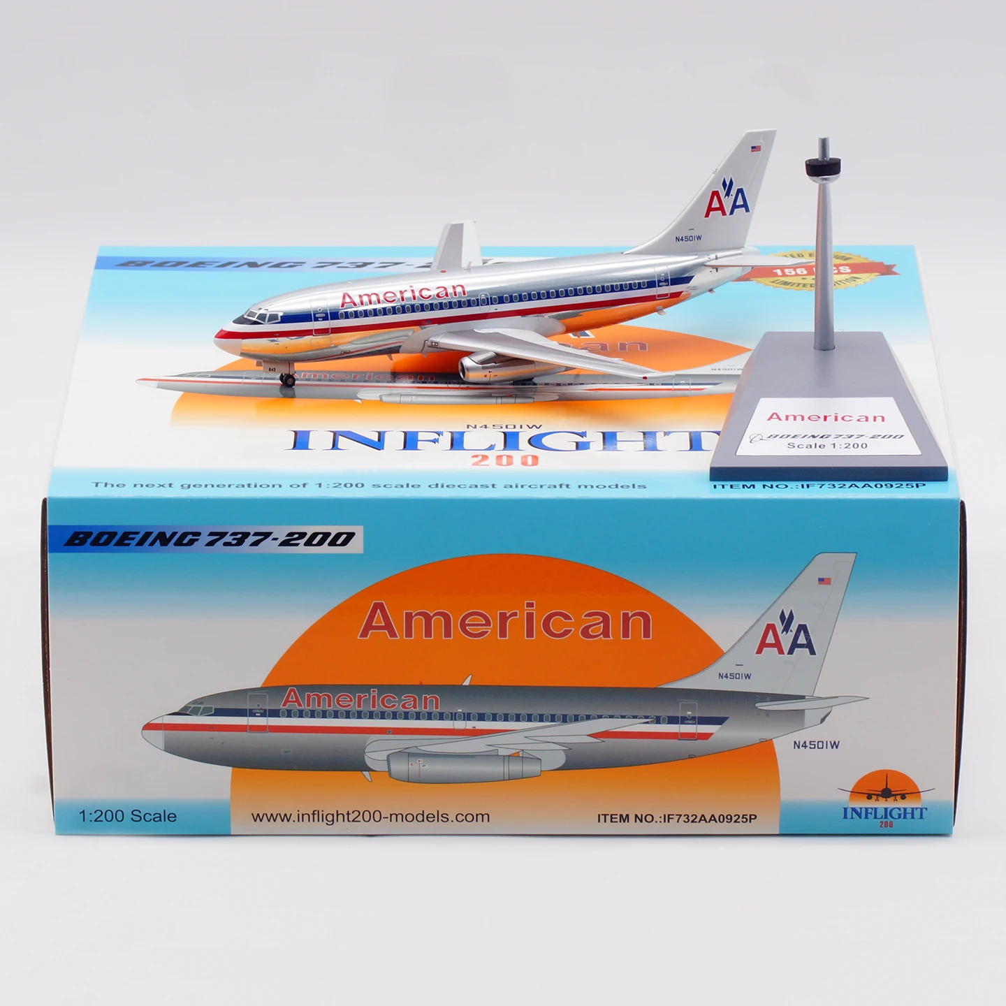 

IF732AA0925P Коллекционный самолет из сплава в подарок, INFLIGHT 1:200 American Airlines Boeing B737-200, литая под давлением модель самолета N4501W