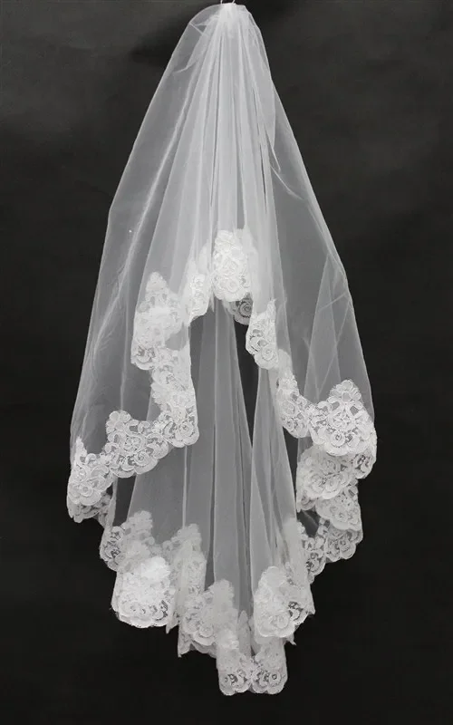 

Elegant Elbow Length Tulle Wedding Bridal Veil One Layer Applique Lace Wedding Veils Cheap formal dress