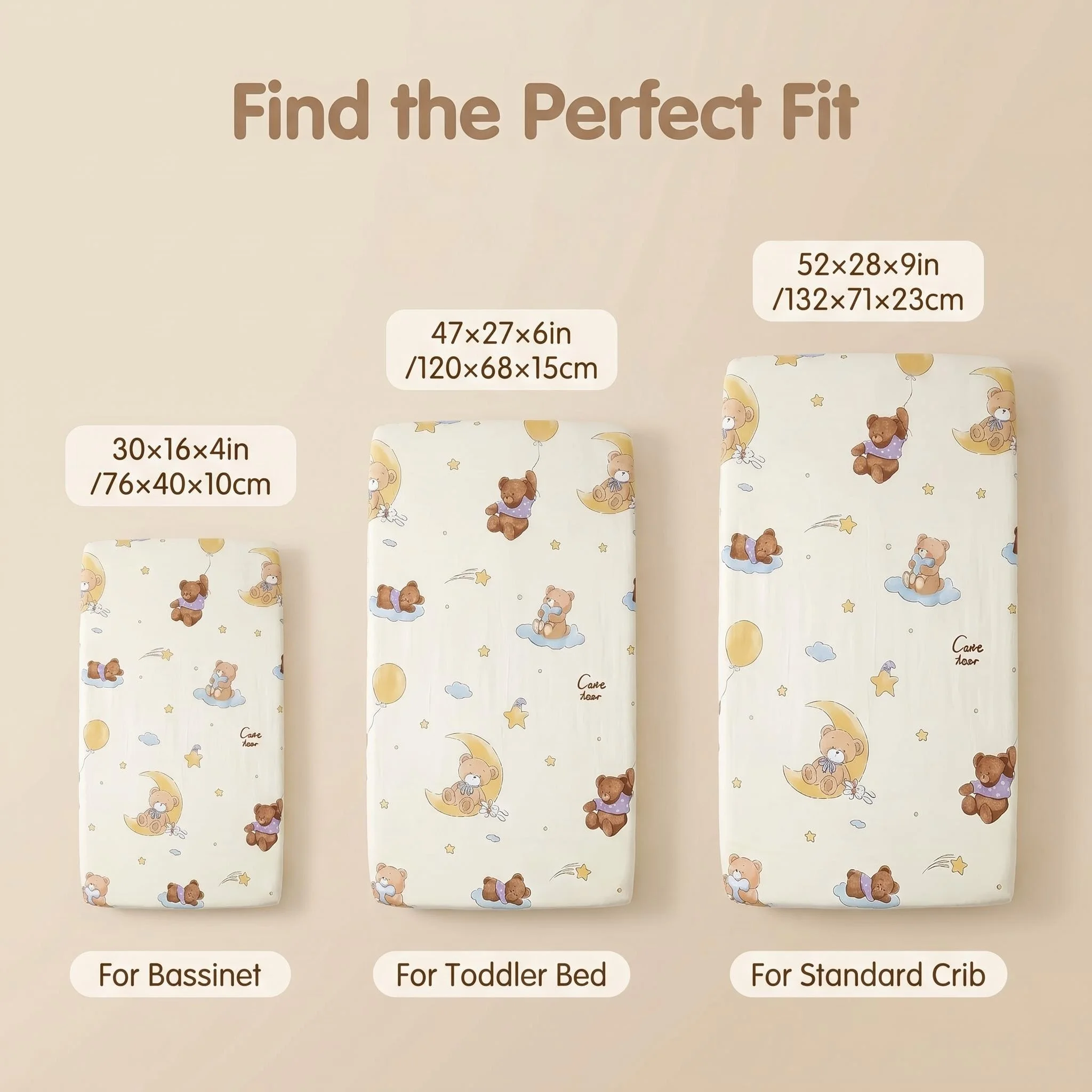100% Pure Cotton Baby Crib Fitted Sheet Soft Comfortable Breathable Moisture Absorbent Cartoon Bear Moon Star