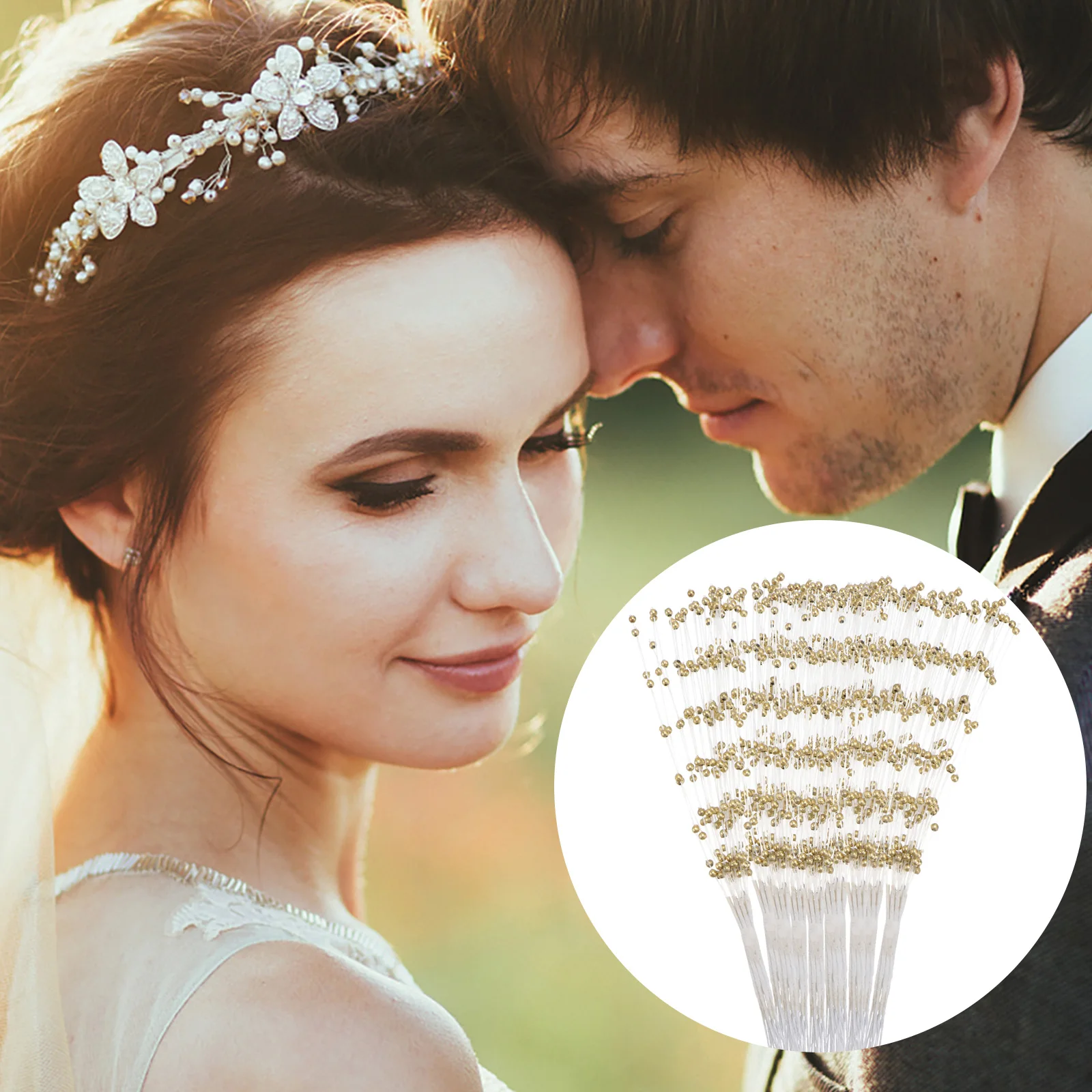 1 set di ornamenti per matrimoni, gioielli fatti a mano, perline di simulazione, perline di colore oro da 4 mm