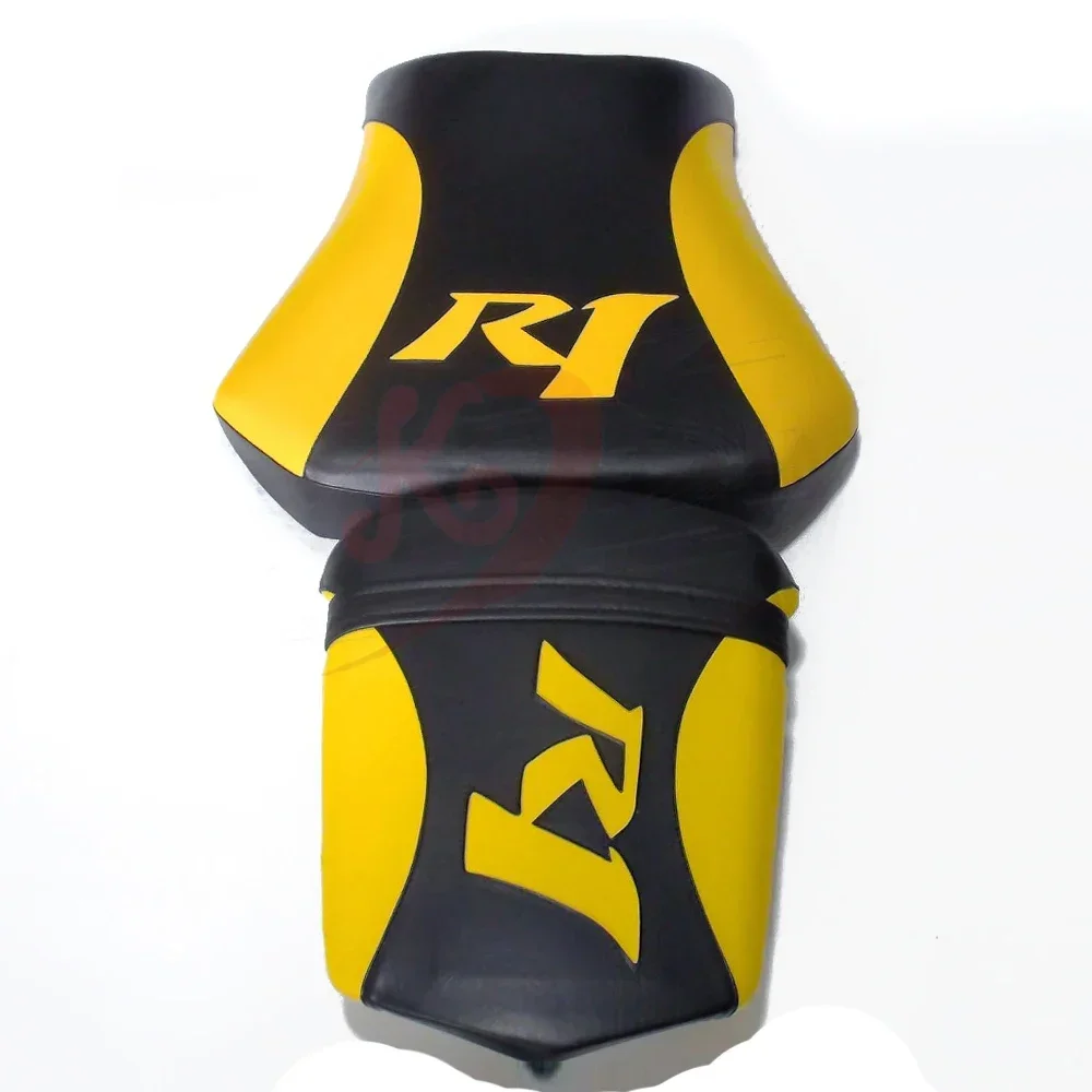 Motorcycle Black+Yellow  Front Rider Driver Rear Passenger Seat Pillion Cushion Saddles For Yamaha YZF-R1 2000-2001