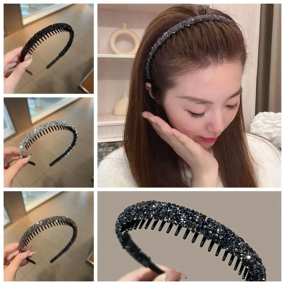 Con fascia per capelli con strass dentata Vintage Face Wash Make Up Hairband plastica stile coreano Diamond Hair Hoop antiscivolo