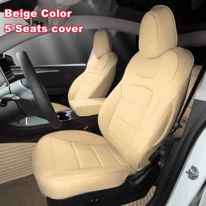 Autostoelhoezen voor Tesla Model 3 Y Nappa Leder Volledige Omhulling Stijl Fabrieksgroothandelsprijs Witte Kussen Interieur Accessoires