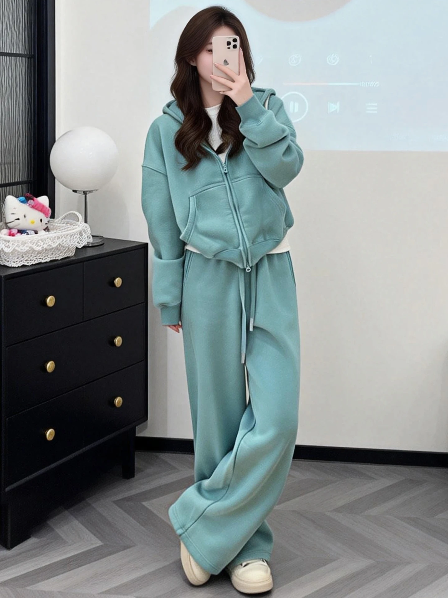 

Spring Autumn 2026 Women's Zipper Hoodie Jacket Straight Leg Pants Two Piece Set High Waist Commute Style Casual Fashion