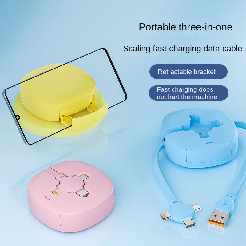 Creative square bracket data cable with expandable storage, suitable for Huawei, Apple, Android portable charging cable