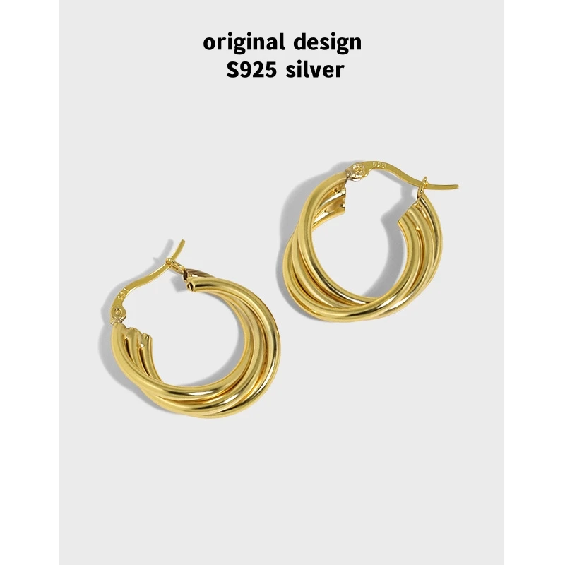 

Original S925 sterling silver three-ring circle line earrings for women luxury fashion banquet jewelry