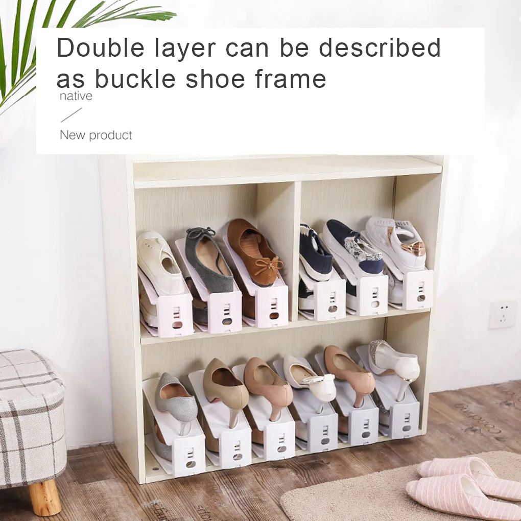 Double Layer Shoes Rack Plastic Adjustable Space Saver Shoes Slots Stand Organizer Footwear Rack Holder