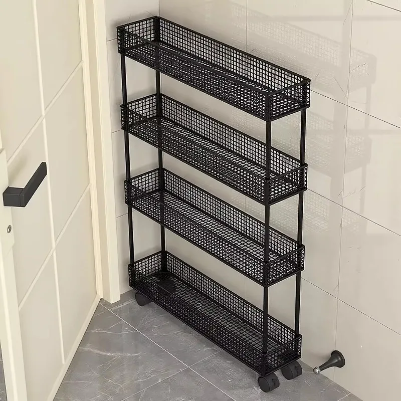 Ultra Slim Multi-Layer Movable Kitchen Storage Cabinet Narrow Gap Organizer Condiment Tool Trolley Small Cart Storage Rack