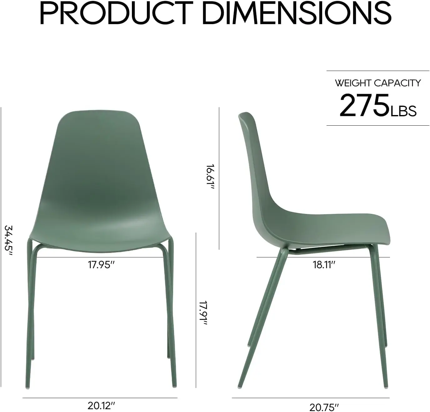 Conjunto de 4 cadeiras de sala de jantar, cadeiras de cozinha de plástico, cadeiras de pátio empilháveis com pernas de metal para ambientes internos e externos