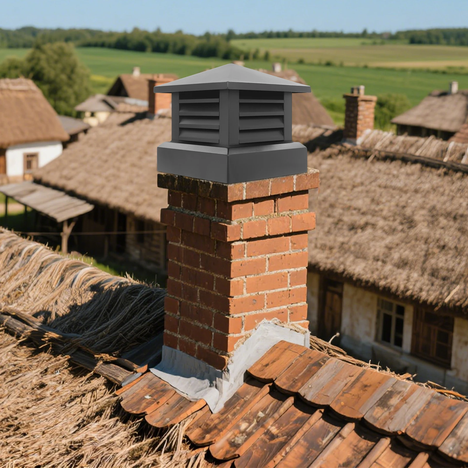 

14"x 14"Aluminum Alloy Fireplace Chimney Caps Fireplace Roof Cover Home Supplies For Roof Rain And Bird Proof Fits All Sizes