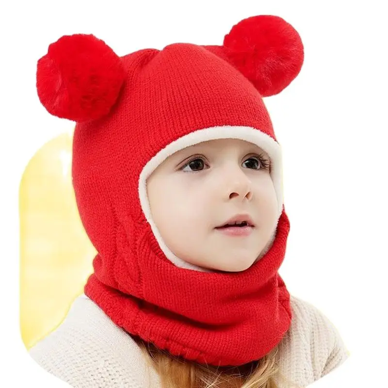 Doitbest Baby Boy Beanie Protect Neck Solid Windproof Winter Child Infant Knit Hat Knitted Warm Fleece Kids Girls Earflap Caps