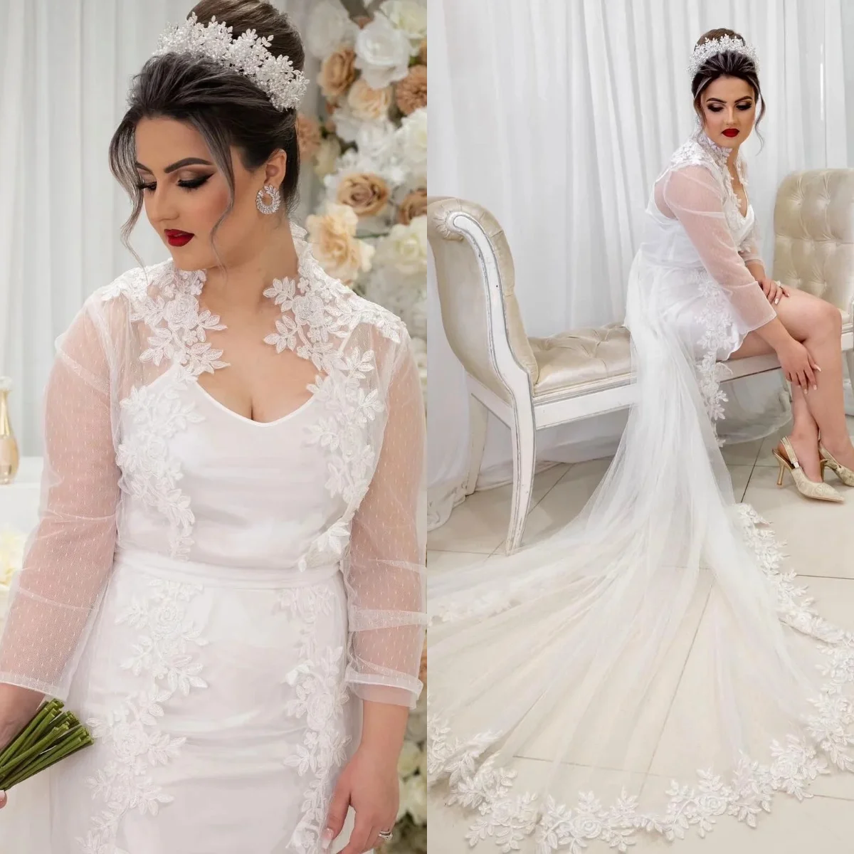 Lace Bride Robe Bridal Nightgown Wedding Gowns Photo shoot Maternity Dressing for Photography