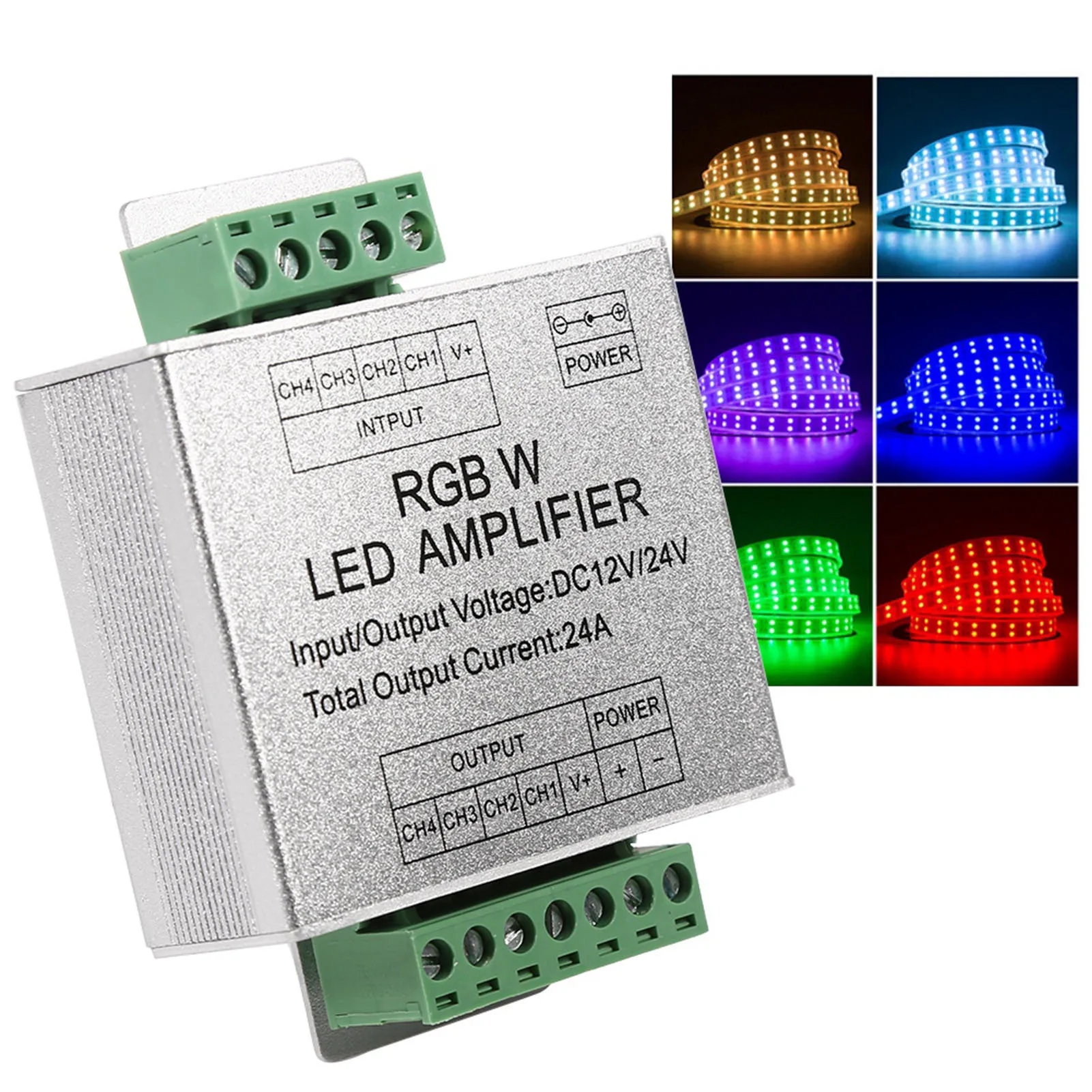 ZK20 DC12‑24V 24A RGBW Signal Amplifier 4 Channel Output Circuit Aluminum Shell LED Strip Controller