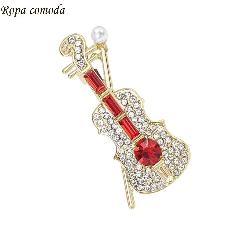 

MXMA Classical Metal Violin Brooch Pin With Rhinestones For Men And Women Formal Use