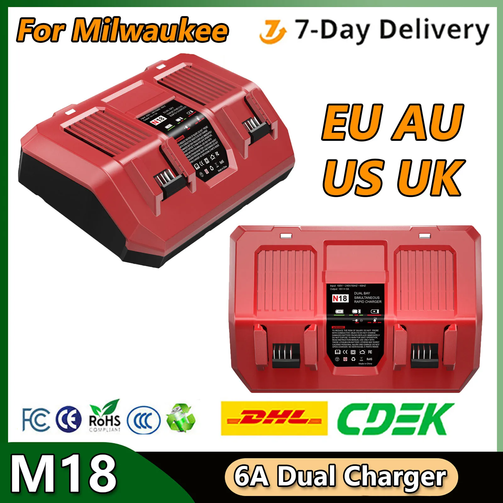 For Milwaukee 18v Battery 6a Dual Charger for M18M18B5 xc Lithium Battery 48-11-1815 48-11-1850 2604-22 2604-202708-22 2607-22