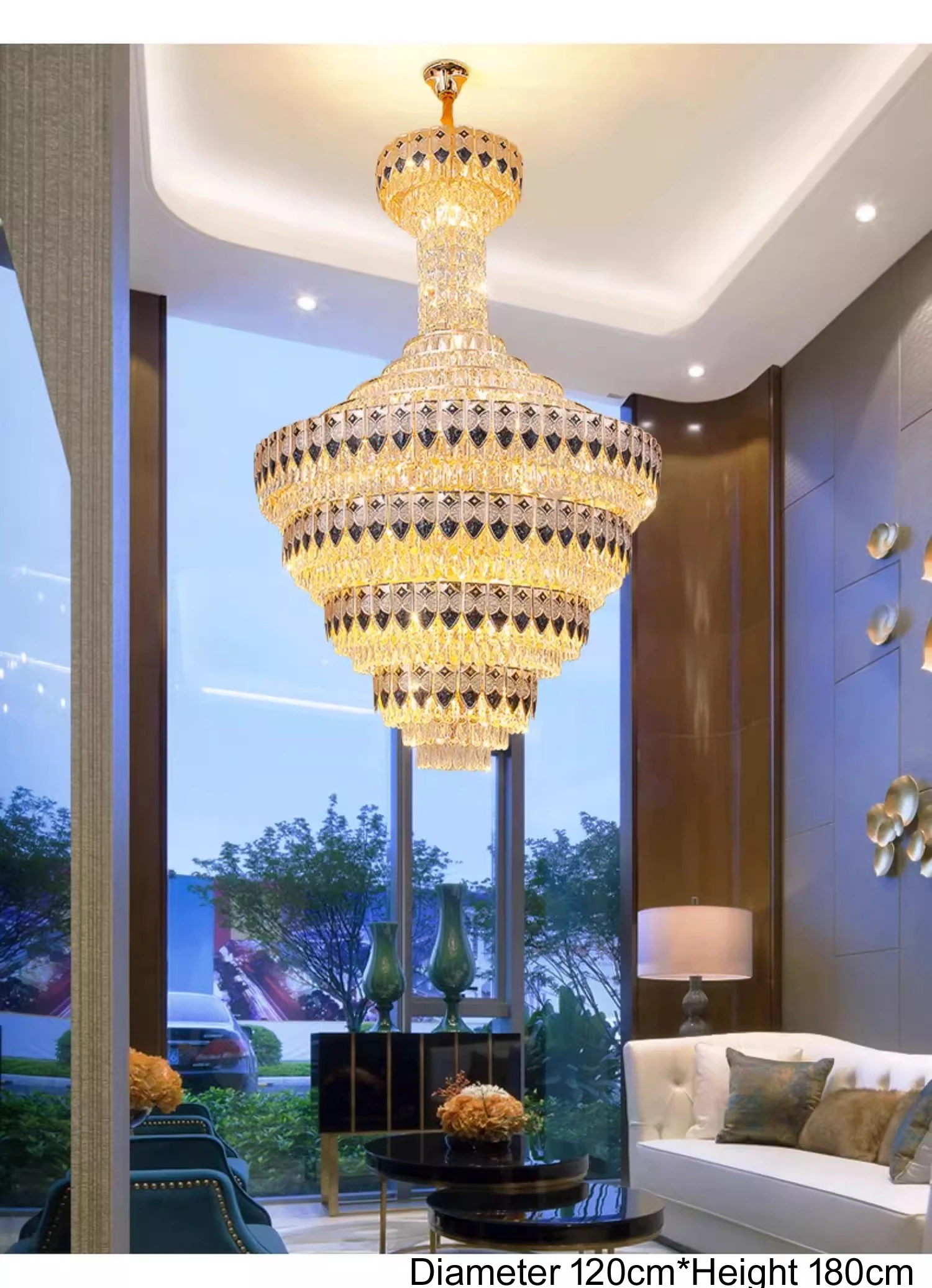 Golden Long Crystal Chandeliers Lights Fixture American Sea Shell Ceiling Chandelier Living Dining Room Hotel Stairways Lustres