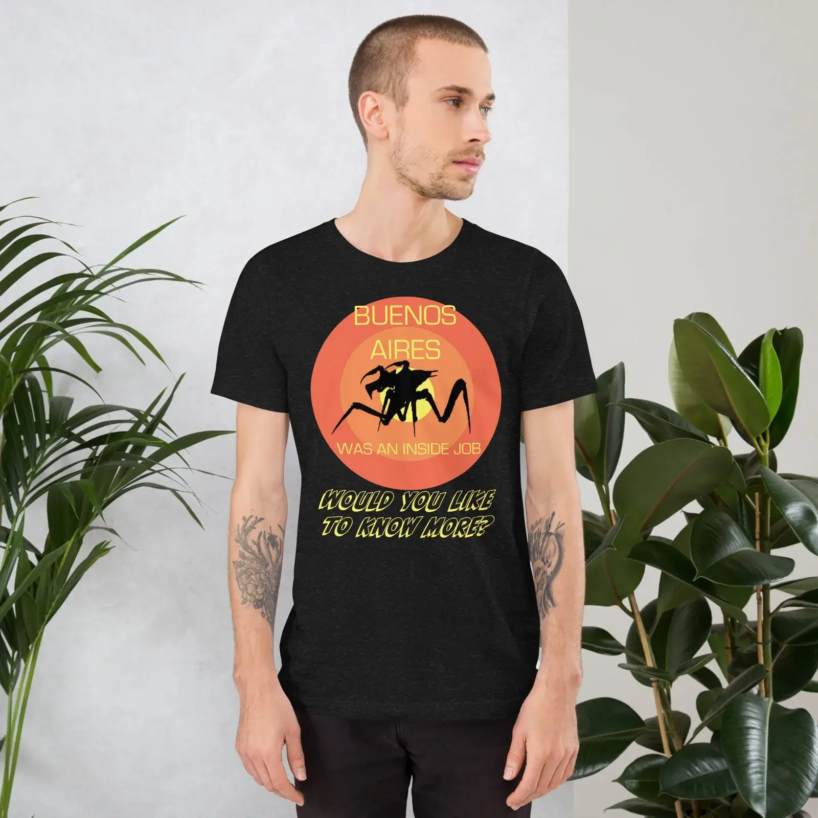 Camiseta vintage de Buenos Aires Was an Inside Job, ropa de diseñador con efecto lavado, streetwear gráfico, versátil, casual, para hombre