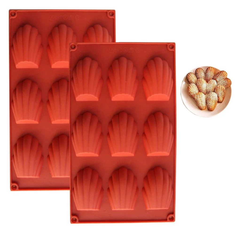 2 Pcs Silicone Madeline Cookies Pan 9 Cavities Madeline Mold Nonstick Baking Pan for Make Madeleine Cookies Baking Tool