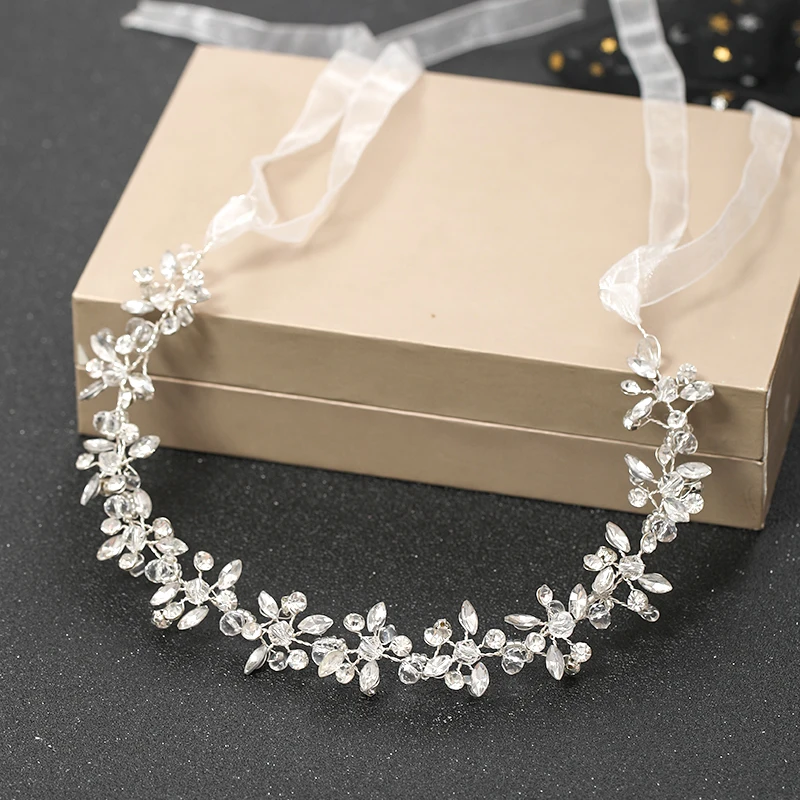 Handmade Silver Color Women Bridal Headbands Crystal Rhinestone Hairbands Wedding Hair Accessories Vines Party