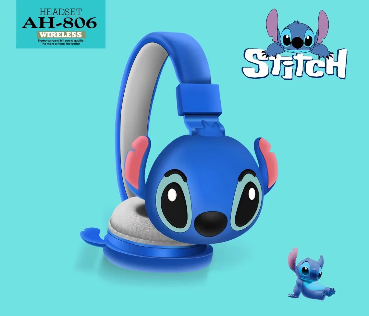 Disney Stitch Bluetooth Headphones Head-mounted Kawaii Stitch Angel Decoration Suitable for Music Games Gift for Children