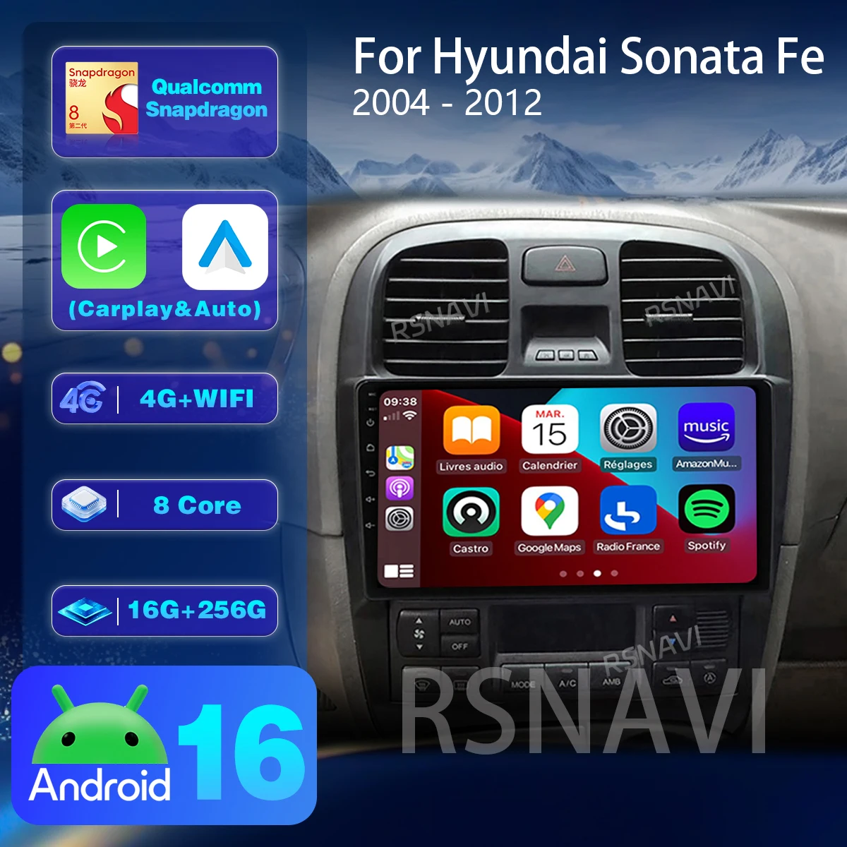 Android 16 Carplay Auto DVD GPS Car radio Multimedia Player BT video For Hyundai Sonata EF 2001 - 2012 2din Head Unit Snapdragon