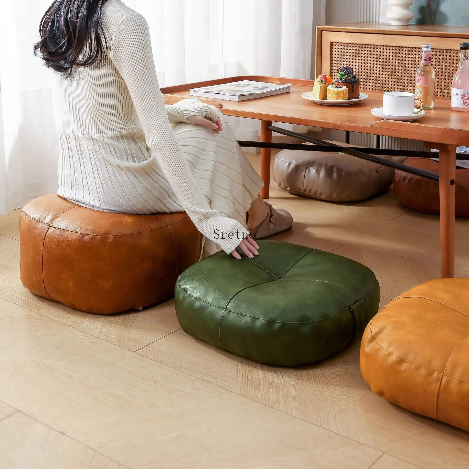 Japanese Style Futon Tatami Cushion PU Leather Cushions Living Room Floor Carpet Cushion Household Cushions Home Decorations