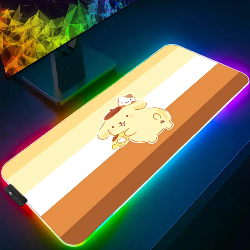 

RGB Mouse pad Pompompurin professional eSports game players Speed Kawaii Mini Pc Lock Edge Rubber Desk LED Mousepad Keyboard Mat