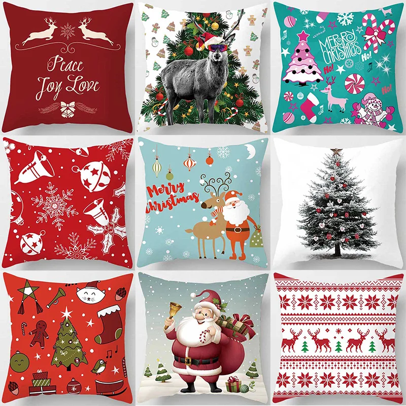 Christmas Deer with Sunglasses  Pillow Covers Christmas  Short Plush Velvet Thick High Quality Pillow Cases Cushions Cover